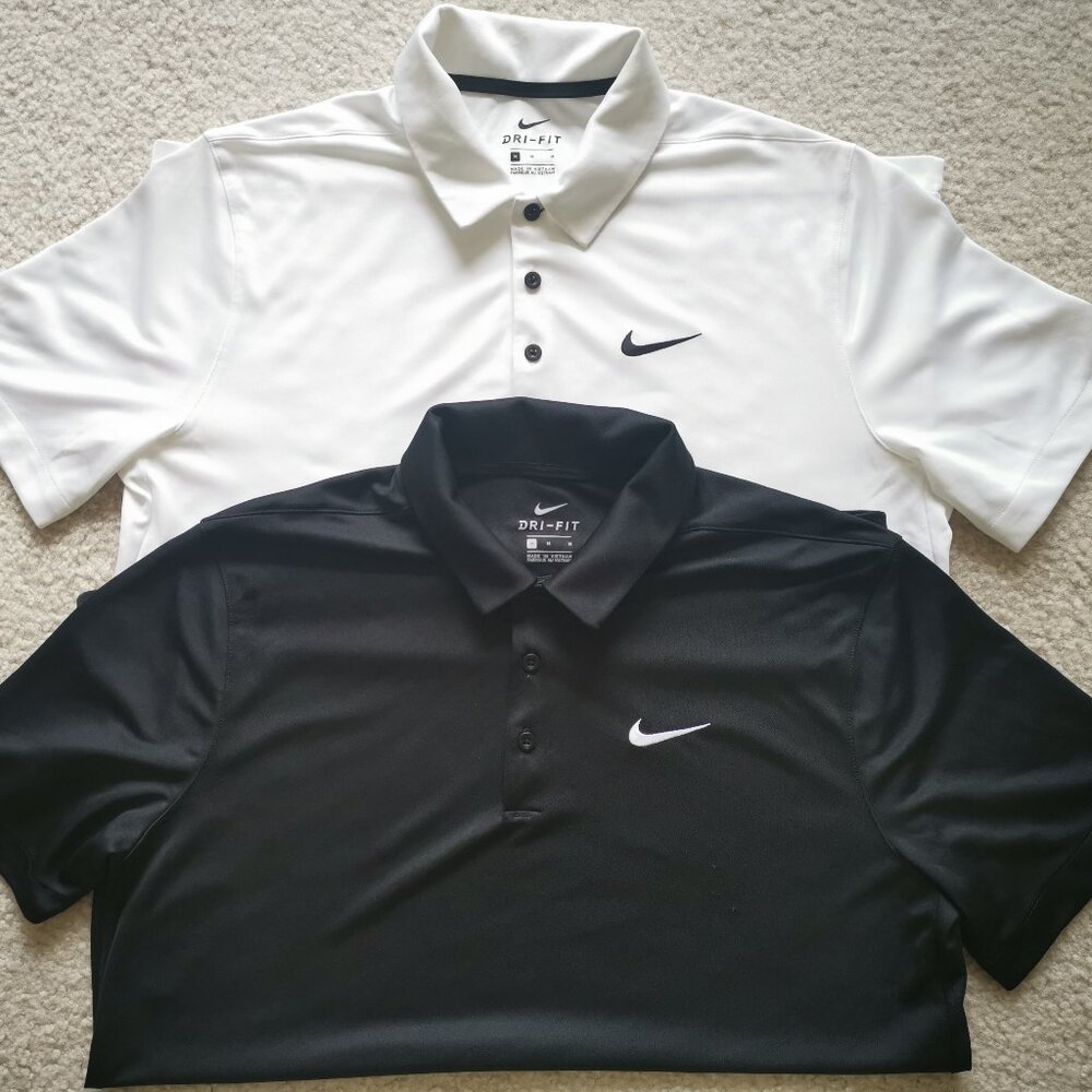 TWO (2) Nike Dri-FIT Men's Tennis Polo - Black & White - Medium